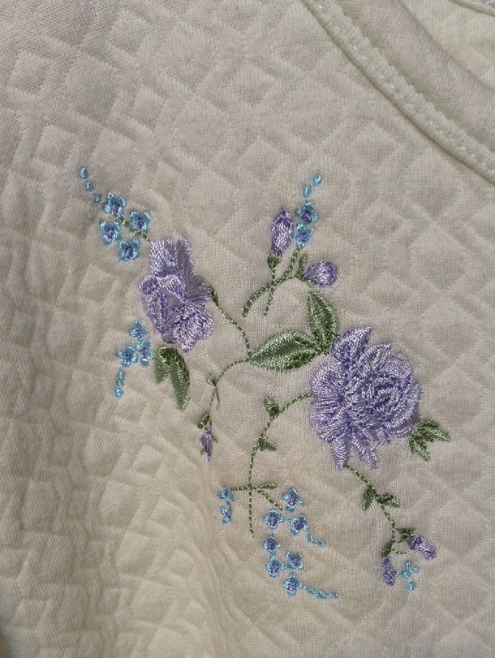 Women's Carole Hochman Purple Flower Cream Ivory Button Up Cardigan Jacket 1X - Picture 5 of 12